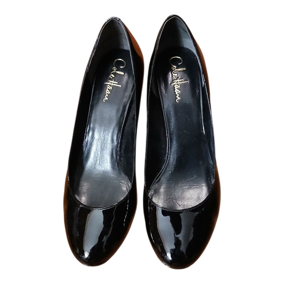 NIKE Air Cole Haan Black Patent Leather Round Toe Classic Comfort Pump Size 9.5B - Picture 1 of 4